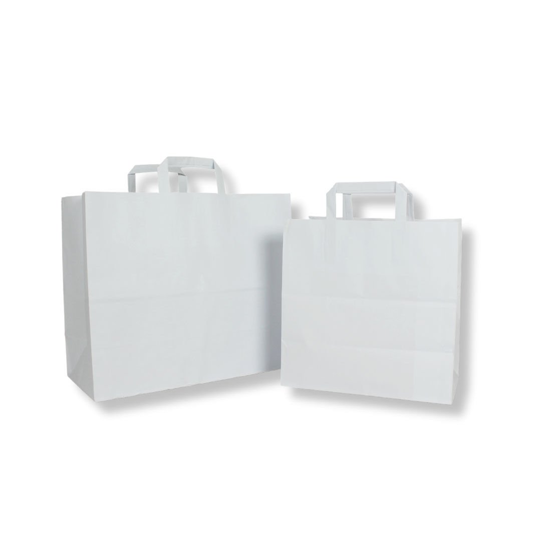 32x28x16 cm Düz Saplı Kağıt Çanta 500 - Beyaz