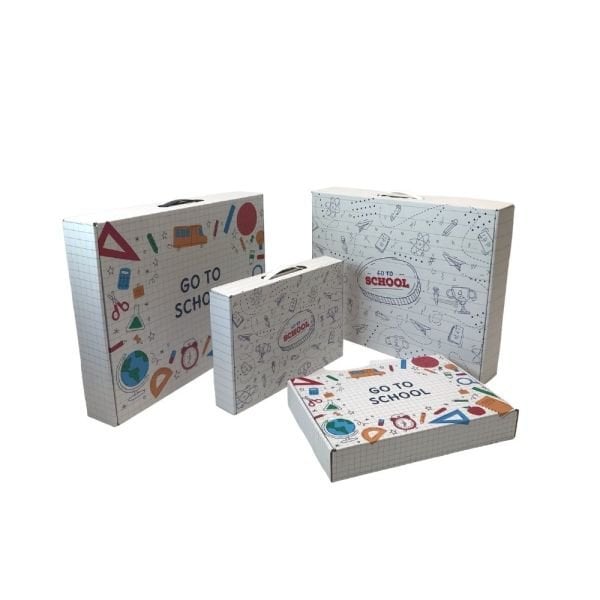 45x35x7 cm Plastik Kulplu Çizgi Desen Beyaz Okul Çantası