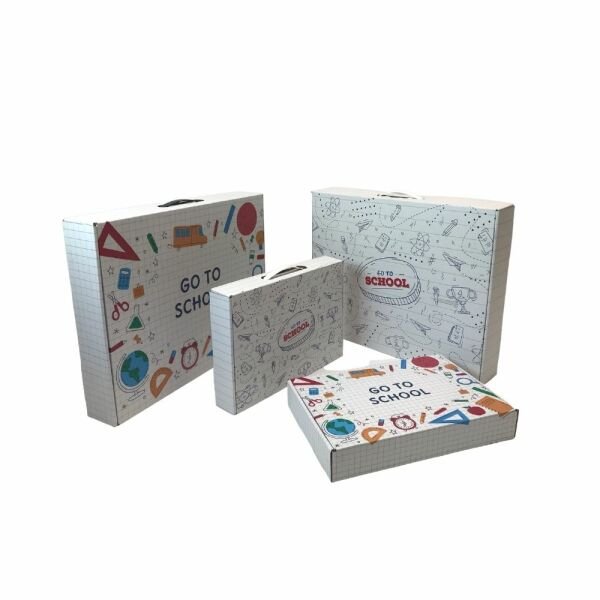 45x35x7 cm Plastik Kulplu Çizgi Desen Beyaz Okul Çantası 10