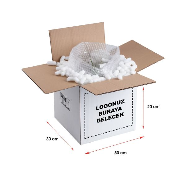 Baskılı Taşıma Kolisi 500 - 50x30x20 - Beyaz