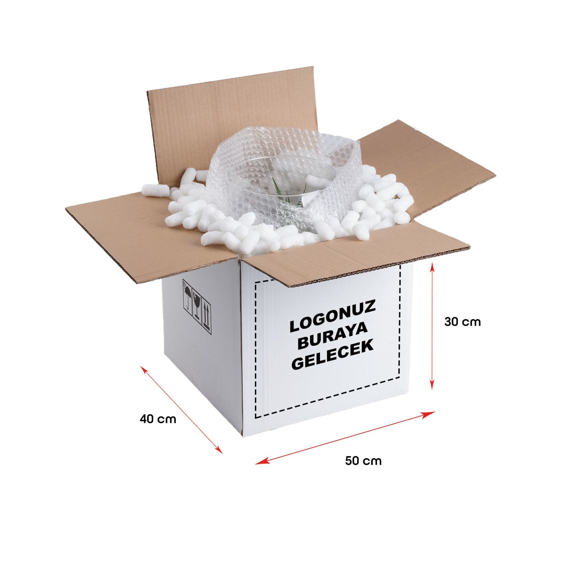 Baskılı Taşıma Kolisi 500 - 50x40x30 - Beyaz