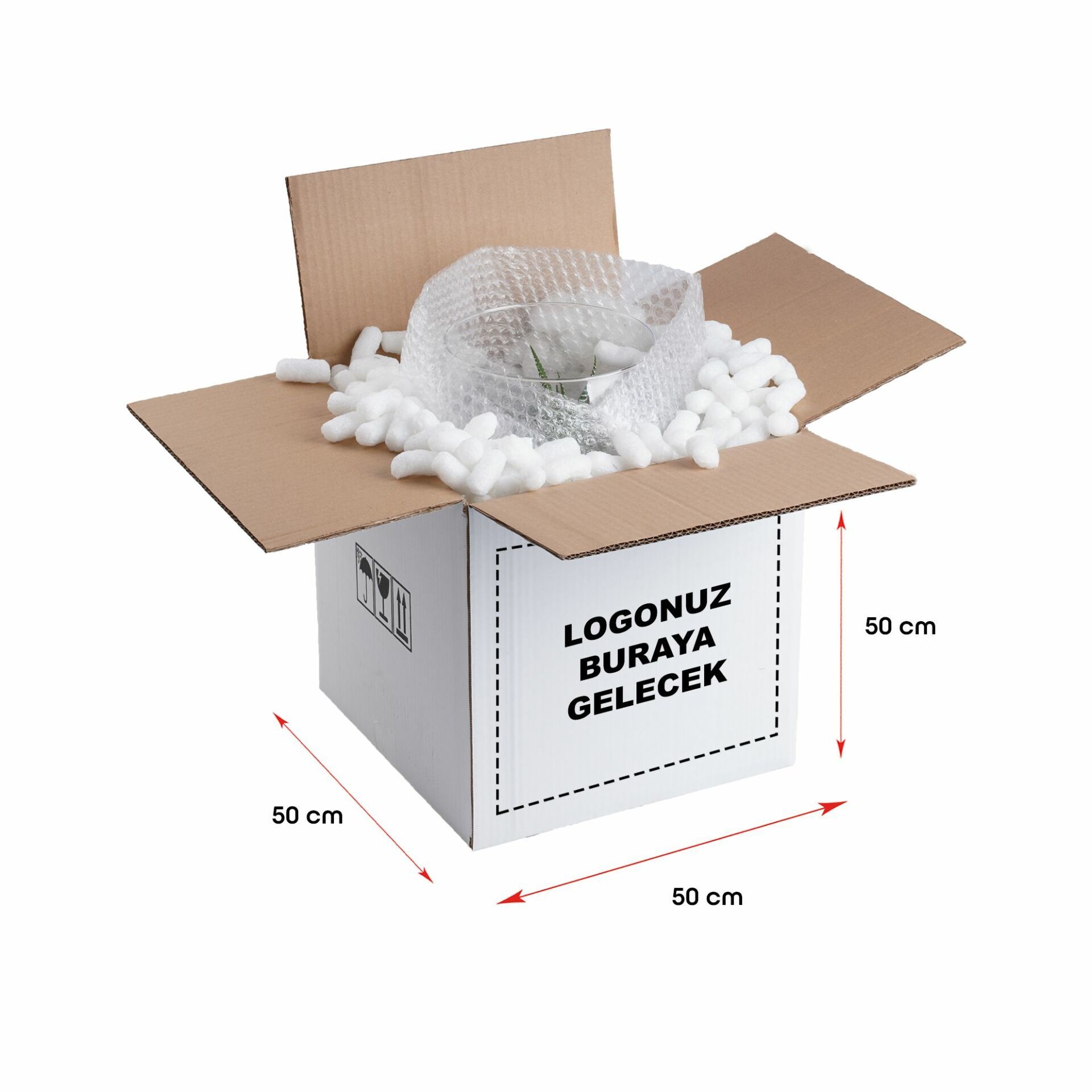 Baskılı Taşıma Kolisi 500 - 50x50x50 - Beyaz